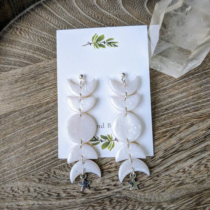 Stag and Branch - Wholesale Dangle Earrings - Pearlescent Moon Phase Dangle Earring Polymer Clay Celestial4