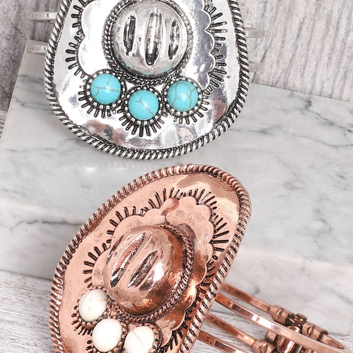 SP Sophia Collection - Wholesale Cuff Bracelet - Western Stone Cowboy Hat Cuff Bracelet