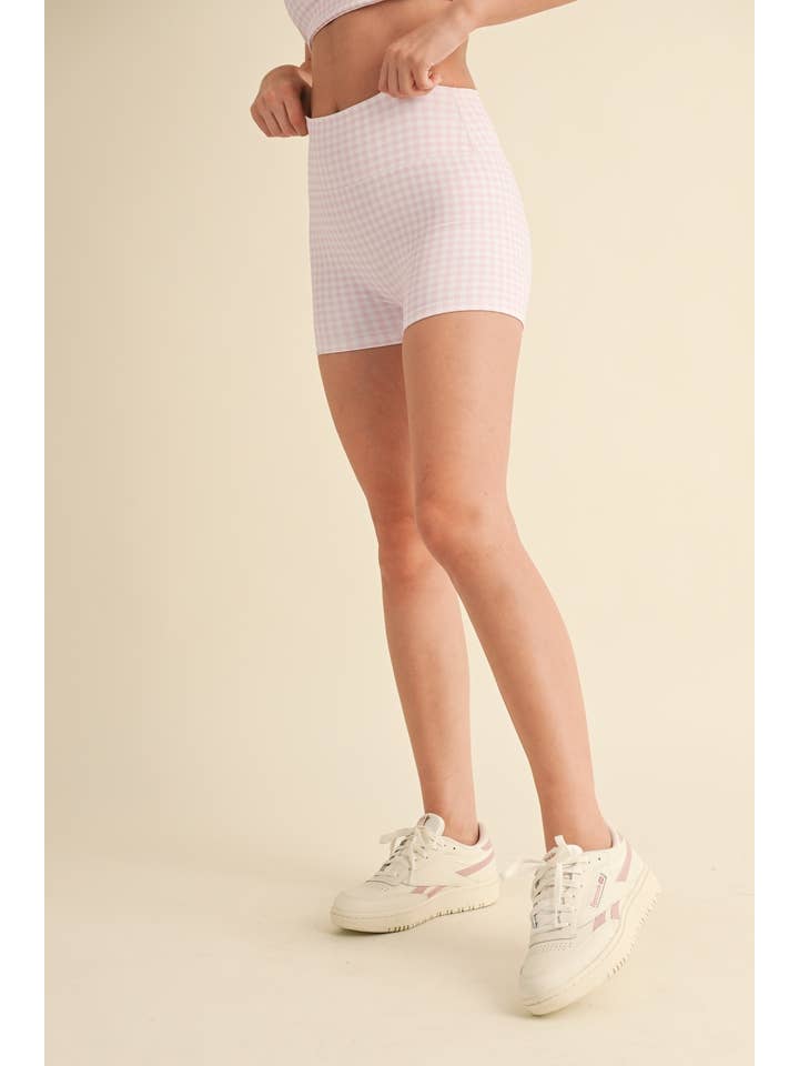 KIMBERLY C - Wholesale Athletic Shorts - Women's - Gingham Print Mid-Rise Mini Shorts6