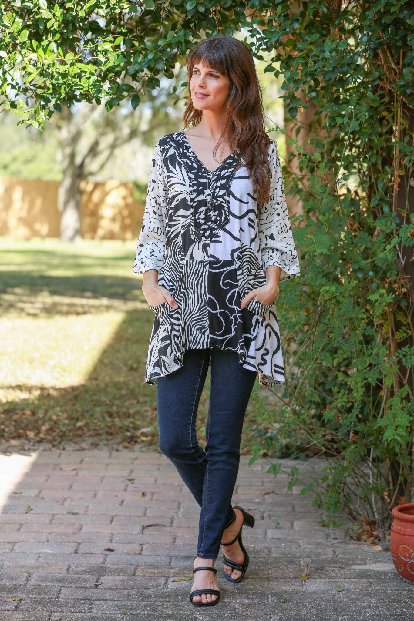 Sacred Threads - Wholesale Tunic - Women's - Black & White Aura Boho Tunic1