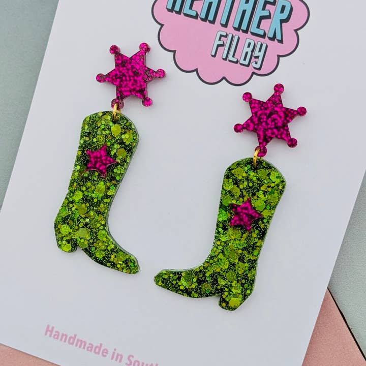 By Heather Filby - Wholesale Dangle Earrings - Cowboy Boot Glitter Earrings (MORE COLOURS) - Best Seller8
