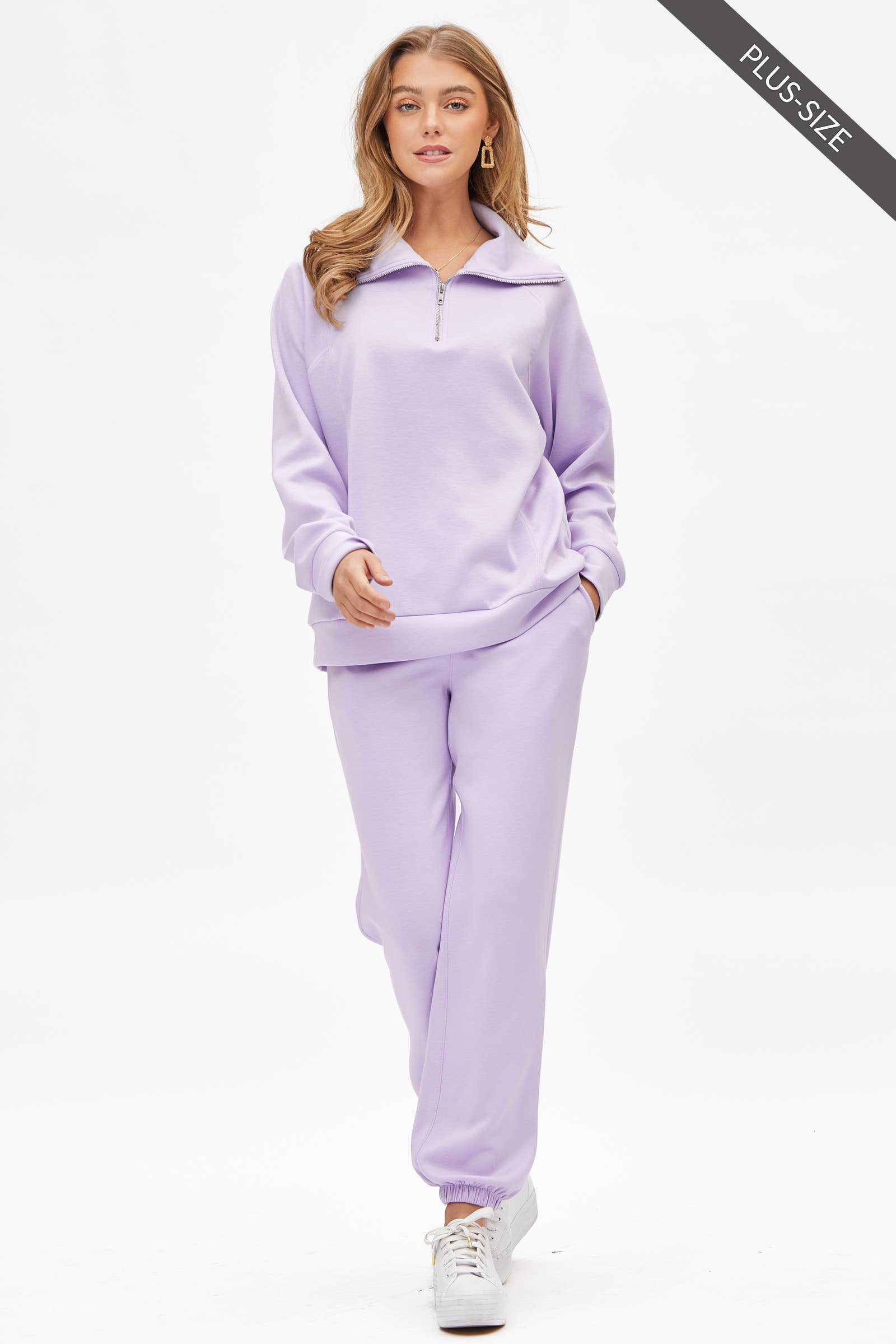 Dear Scarlett - Wholesale Lounge Set - Women's - PLUS SIZE Quarter Zip Pullover + Jogger Modal Travel Set18