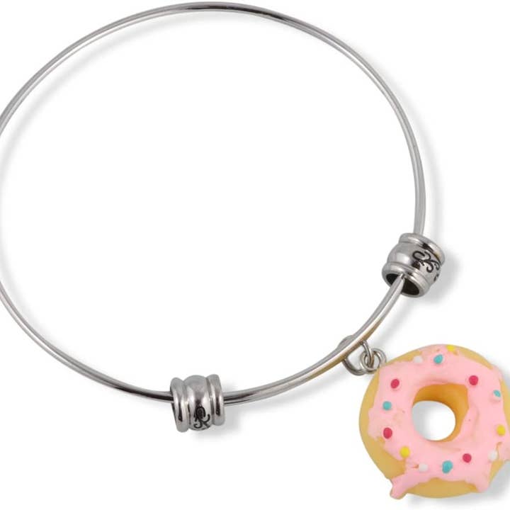 Donut Bracelet | BFF Food Bracelets Yellow with Pink Icing and Sprinkles Fancy Friendship Bangle for wholesale on Faire