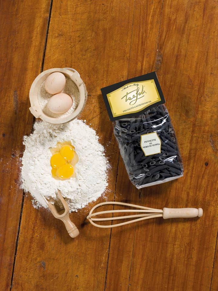 Pennette Rigate with Cuttlefish Ink 500g for wholesale by ANTICO PASTIFICIO TEALDI SRL (Tealdi)