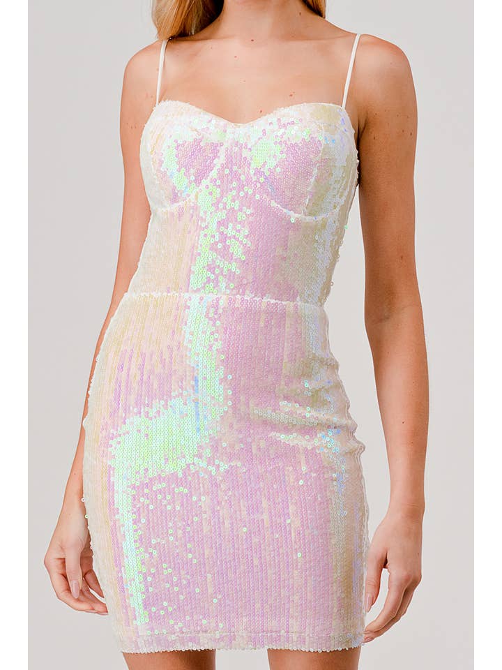 Lovesome - Vente Robe – femme - CD41028 : MINI-ROBE BUSTIER EN IRIS À SEQUINS UNIS1