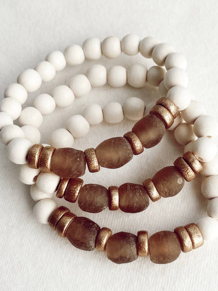 Sandalwood Recycled Sea Glass Bracelet for wholesale by Forever Faye