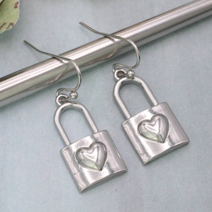 Love Locked Silver Heart Lock Earrings for wholesale by ZAD