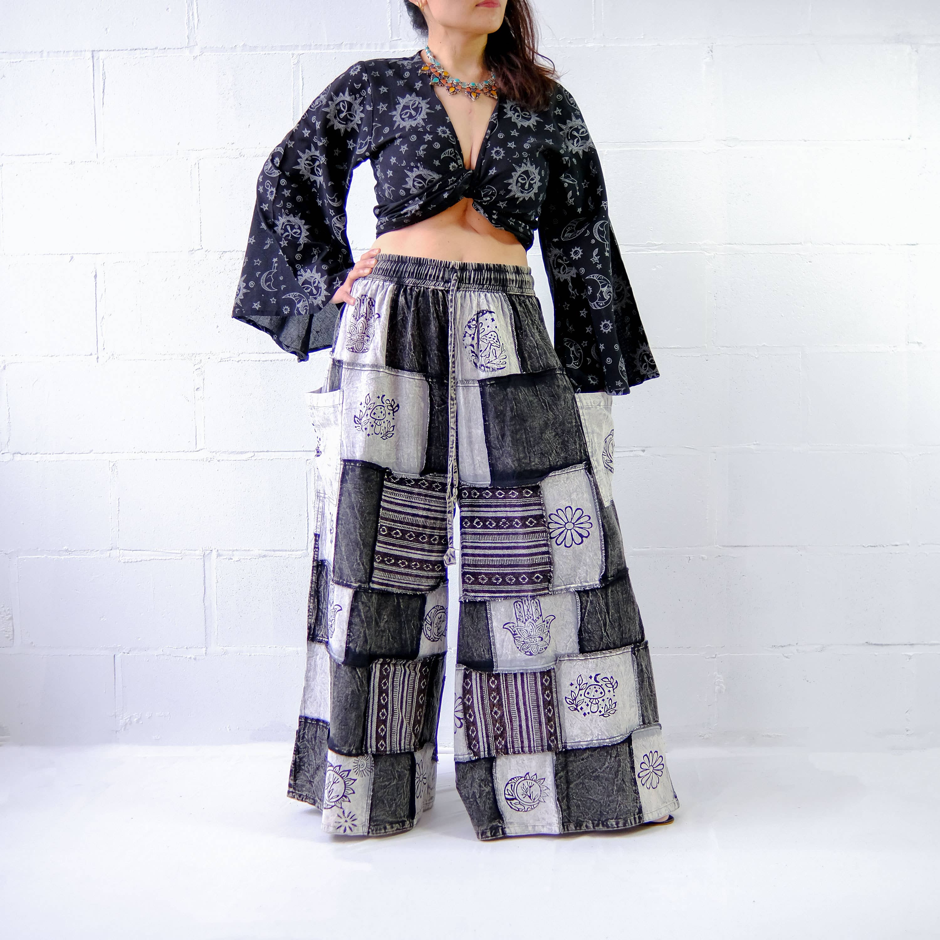 Karma Nepal Crafts - Wholesale Pants - Women's - Cotton Patchwork Wide Leg Boho Pants1