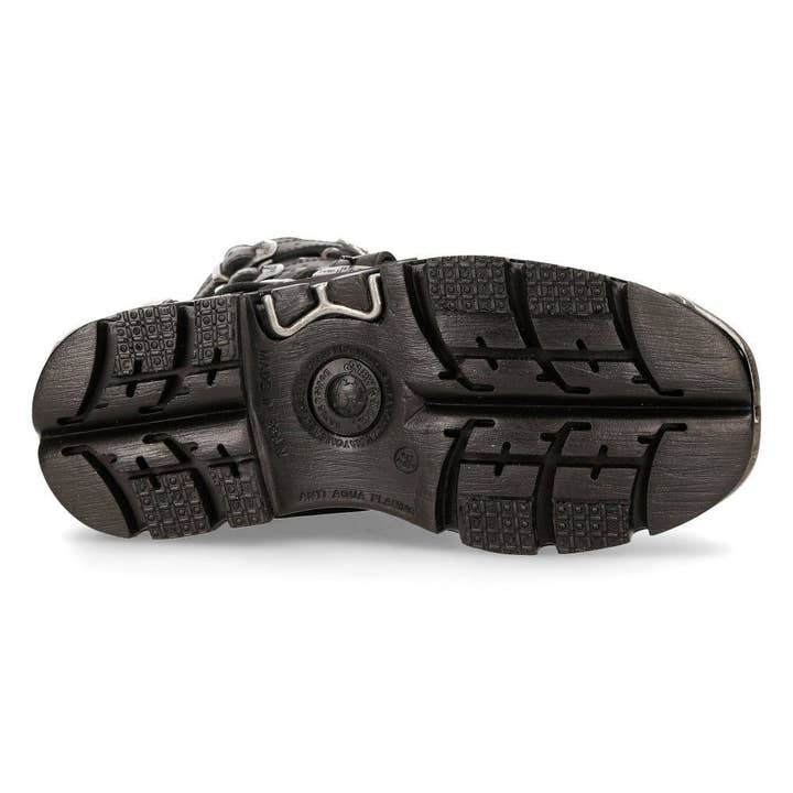 Svart Nya Rock Flame-detaljerade Svart/Röda Läder Biker Skalle Stövlar- 107-S1 för wholesale på Faire