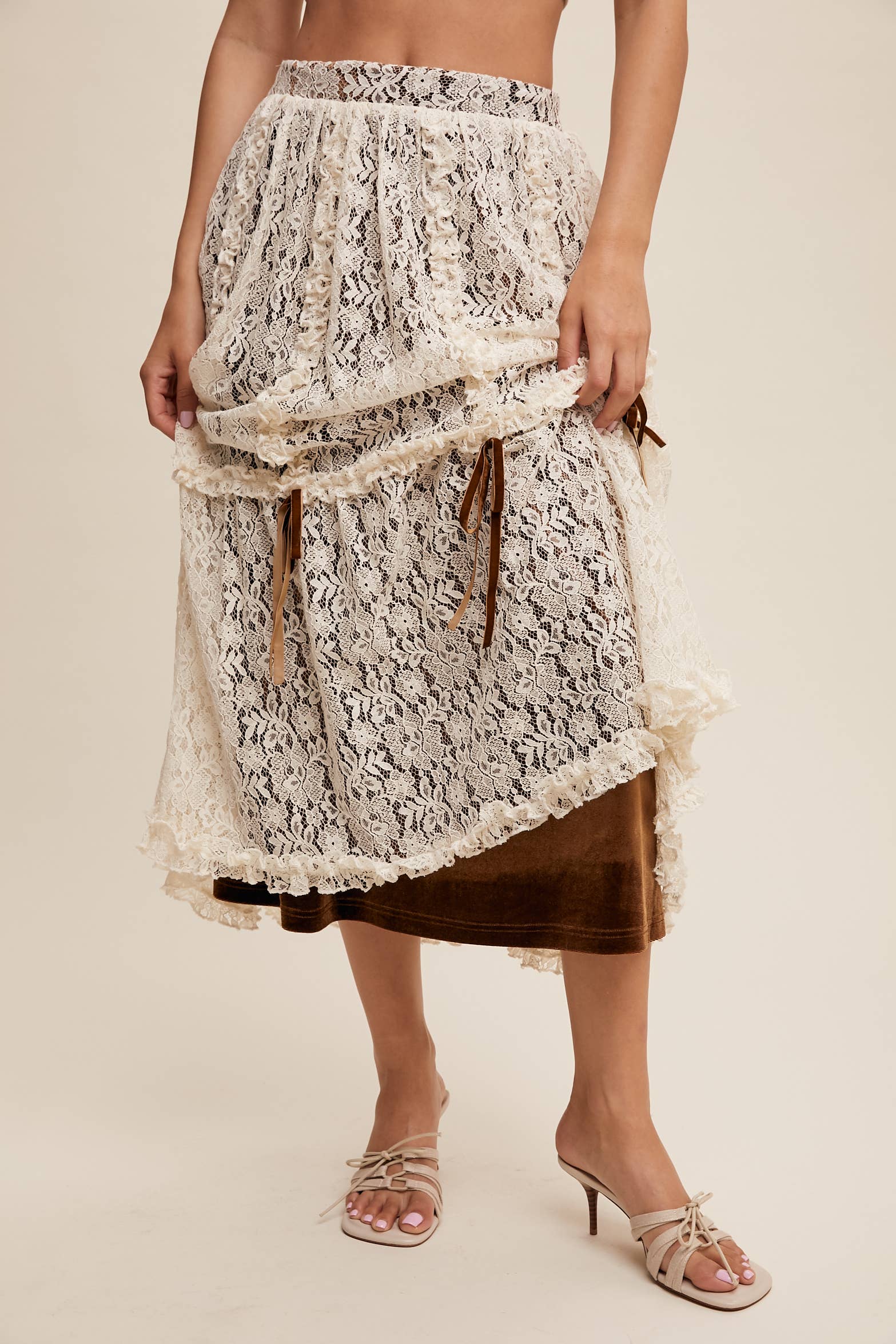 Listicle – wholesale Skirt – Women’s – Lace Midi Skirt with Ribbon Details24