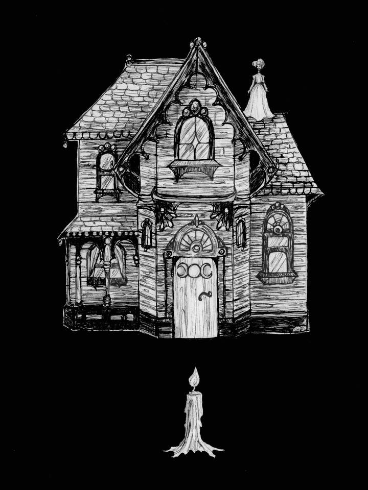 Witch House - lámina de arte - 5x7 - ilustración gótica, bruja para venta al por mayor de Mary Syring