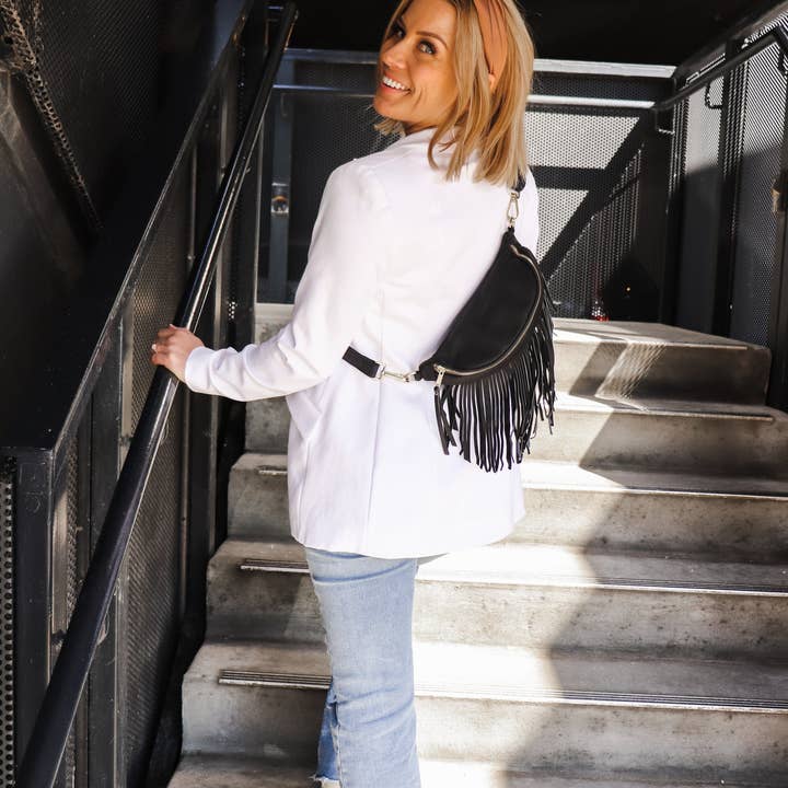 Thomas and Lee Company - Wholesale Belt Bag - Women's - Sabrina Vegan Removable Fringe Style Suede Bum Sling Hip Bag10