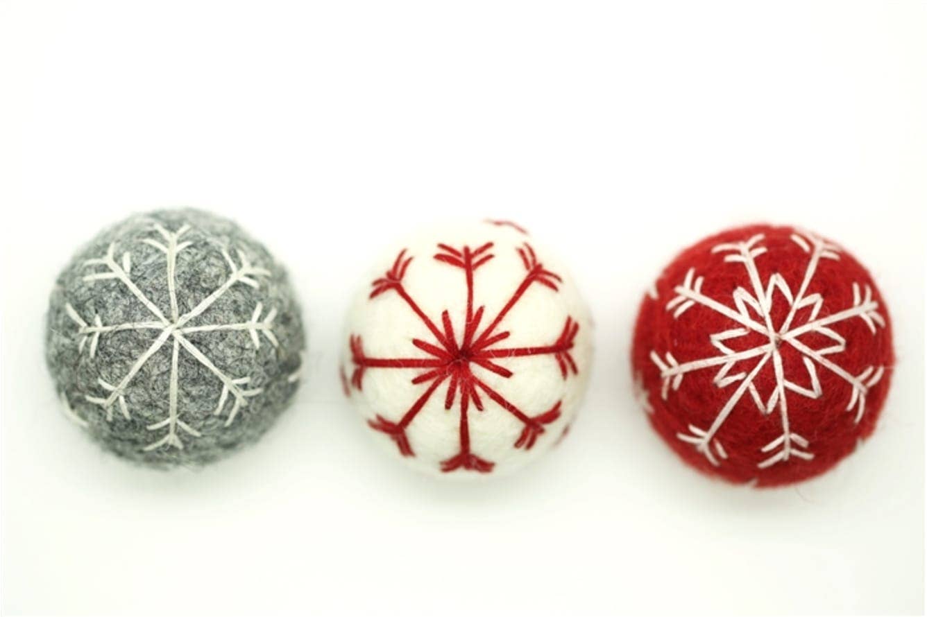 The Felt Pod - Vendita all'ingrosso Set di decorazioni  - Palla di Natale in feltro ricamata con fiocco di neve3
