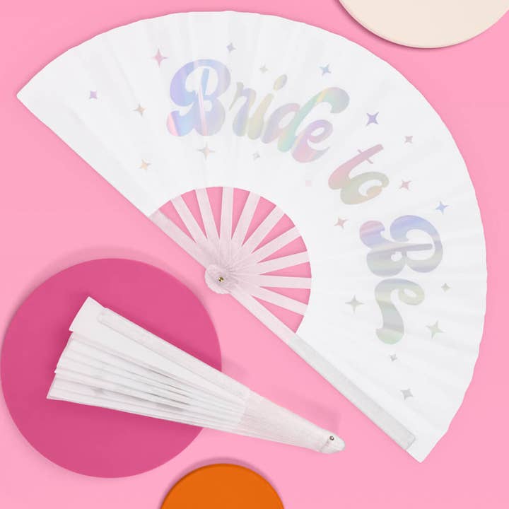 xo, Fetti - Wholesale Handheld Folding Fan - Bride to Be Iridescent Folding Fan | Bachelorette Bridal 2