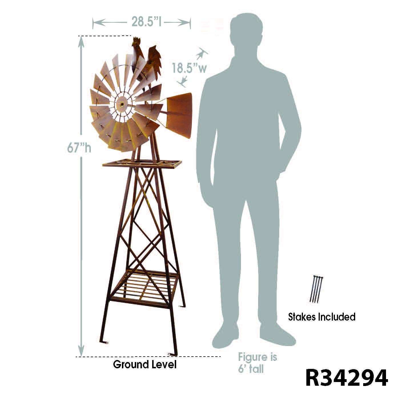 RCS Gifts - Wholesale Wind Spinner - Rustic Rooster Windmill – 57”2