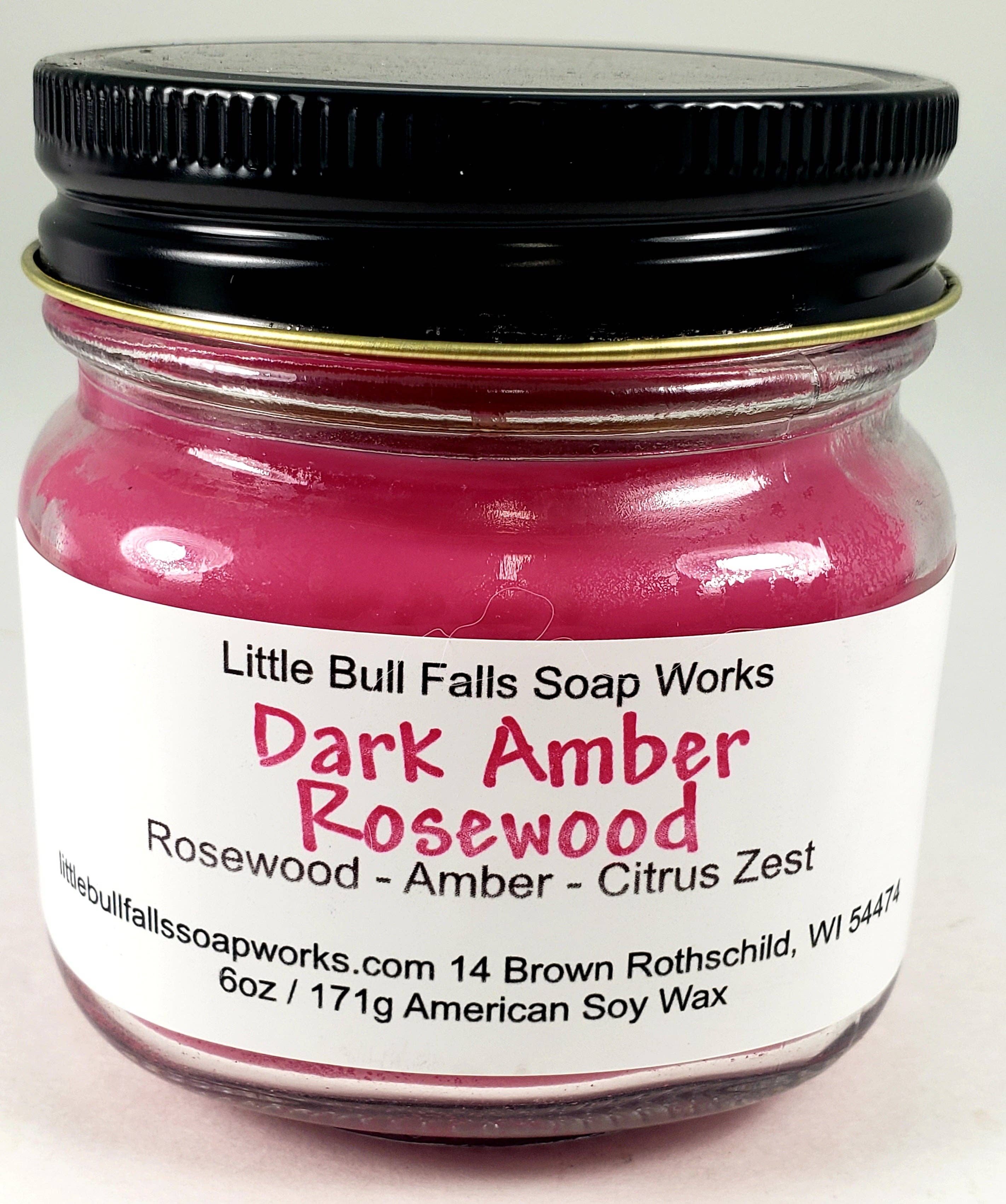 Little Bull Falls Soap Works – wholesale Jar/filled candle – Dark Amber Rosewood Soy Wax Mason Jar Candle