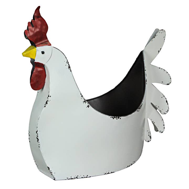 Zeckos - Wholesale Plant Pot - Rustic White Galvanized Metal Indoor/Outdoor Rooster Planter