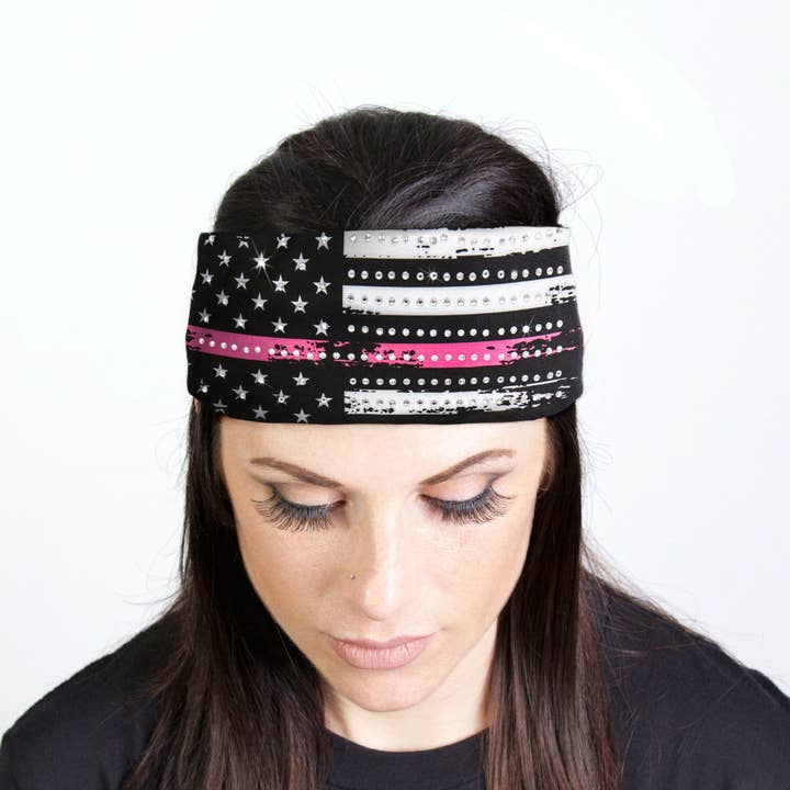 Diadema Hot Leathers Bling Bands con bandera rosa y cristales de strass RWC2033 para venta al por mayor de Hot Leathers