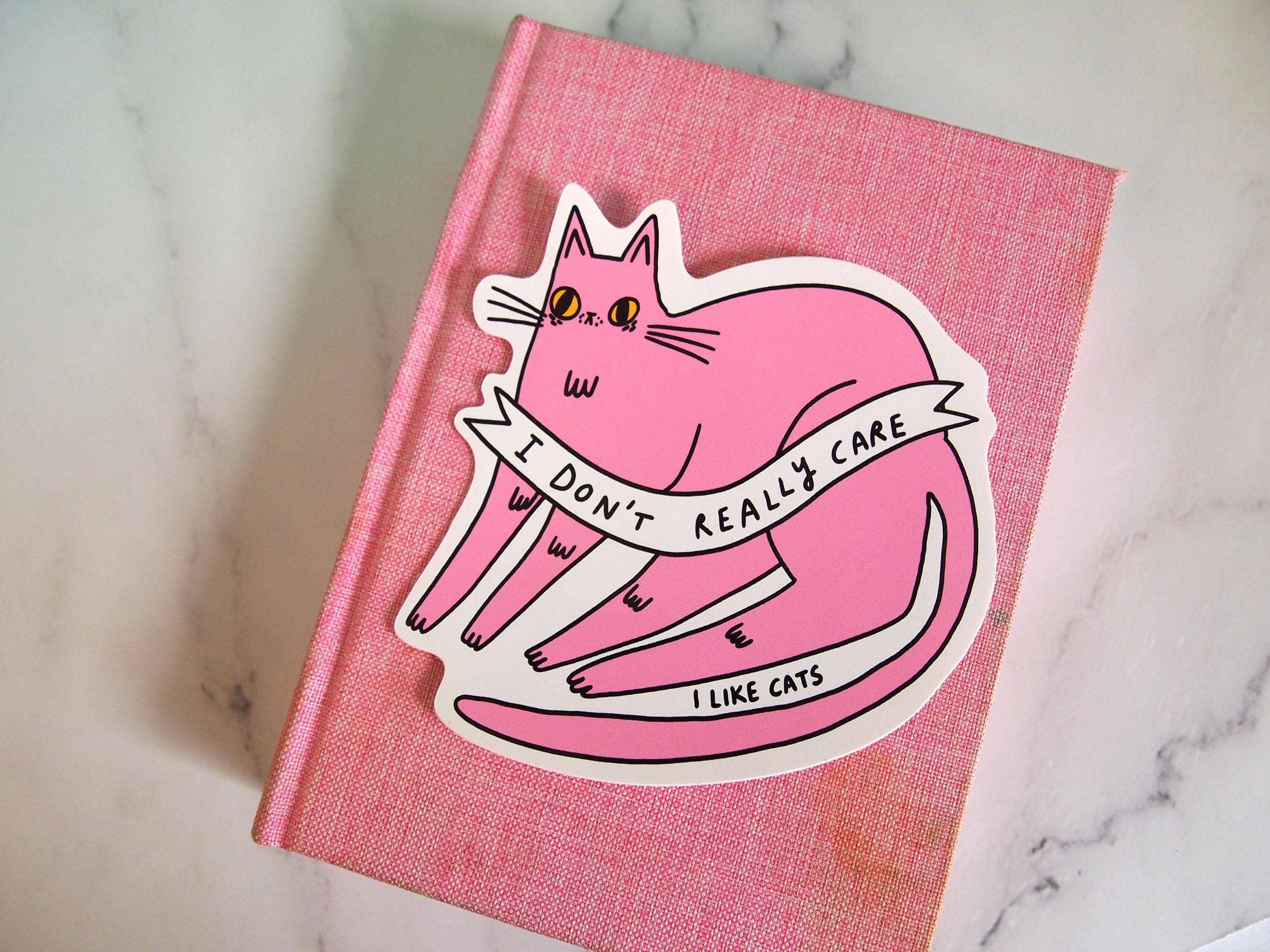 I LIKE CATS - Wholesale Sticker - Pink Cat Die Cut Vinyl Sticker, I don't really care2