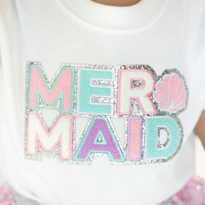 Sweet Wink - Wholesale Bodysuit (Non-Footed) - Baby - Mermaid Patch Short Sleeve Romper - White - Baby Clothes