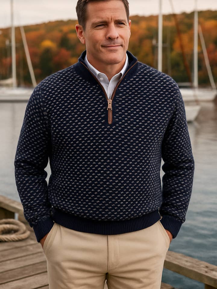 1/4 Zip Sweater Navy Birdseye for wholesale on Faire3