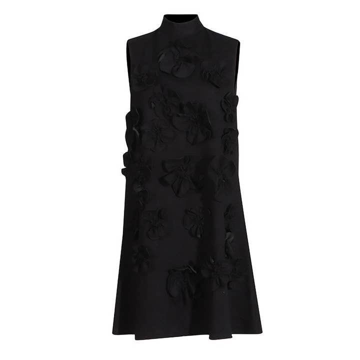 Productseeker - Wholesale Dress - Women's - DR413Y Pink Stand Collar Sleeveless 3D Flower Short Dress