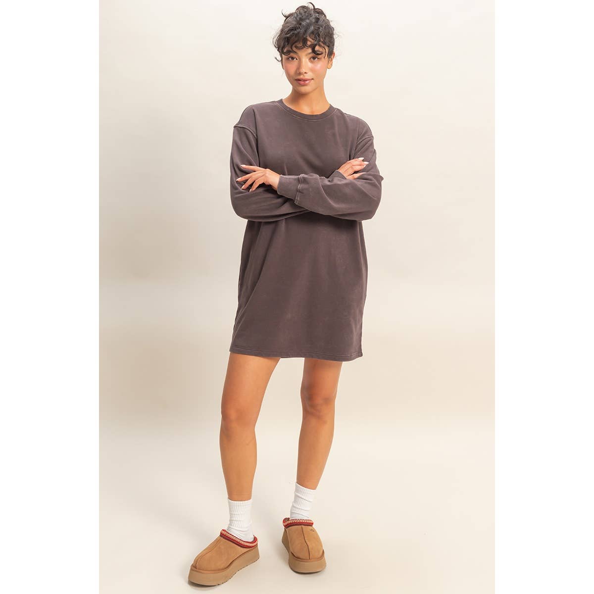 Double Zero - Venta al por mayor Vestido - Mujer - Vestido sudadera mini de gran tamaño lavado mineral23