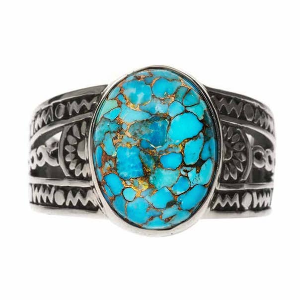 Ethnic turquoise silver men's ring for wholesale by Orus bijoux men