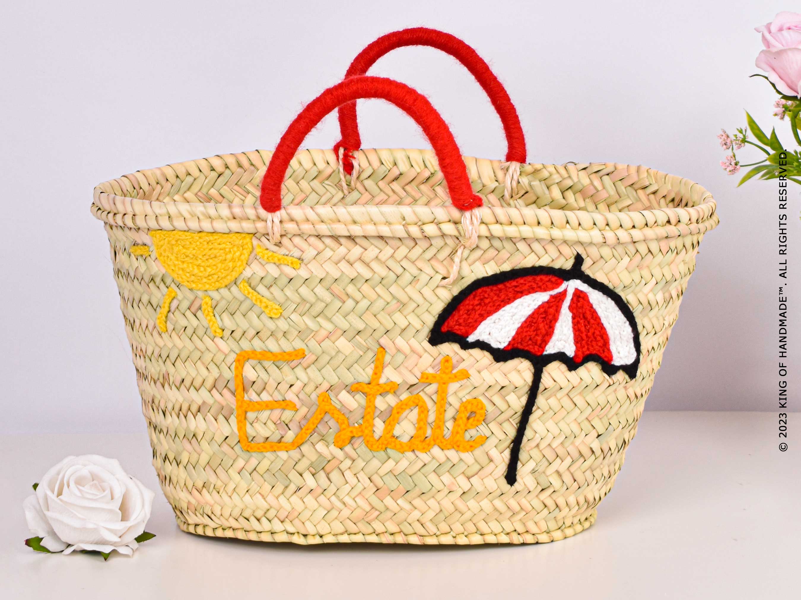 King Of Handmade – Saco de praia por atacado – Bolsa de Verão com Motivo - Tote de Praia Única - Cesto de palha4