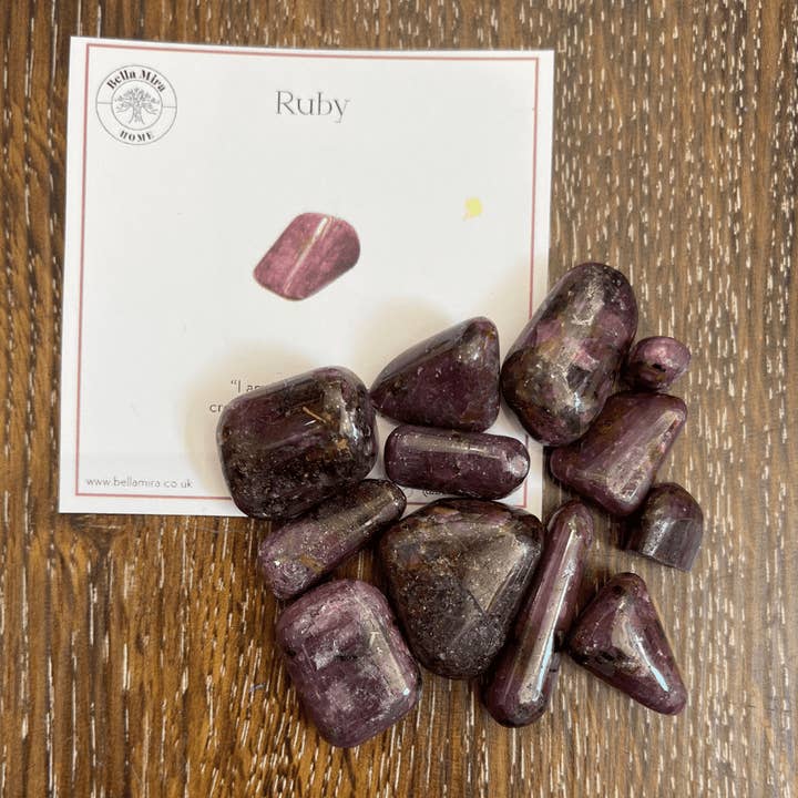 Ruby Tumbled Crystals 100gms With Info Cards for wholesale by BellaMira Home