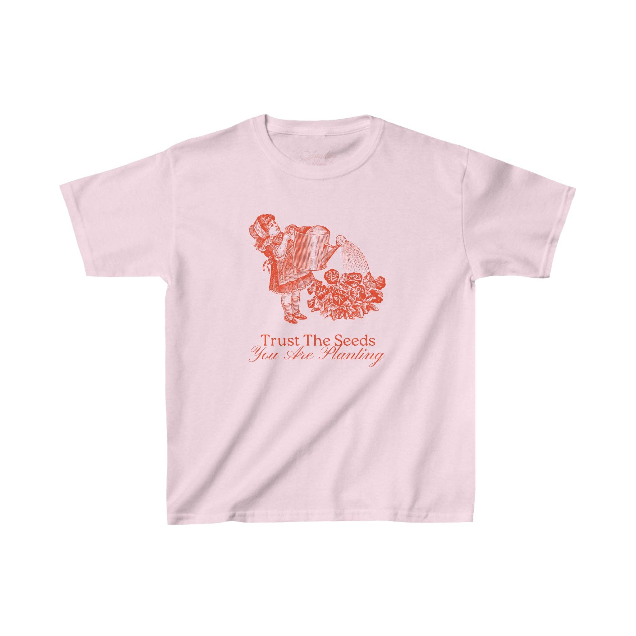 Sunday Violets - Wholesale Screen Printed T-Shirt - Women's - Trust the Seeds Baby Tee1