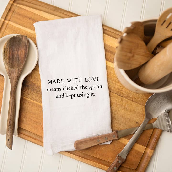 Made with Love Flour Sack Towel for wholesale by Central Pines Home Co