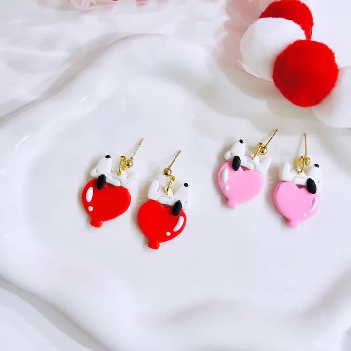 Eflie - Wholesale Dangle Earrings - Snoopy On Heart Balloon Valentine’s Day Dangle Earrings Love