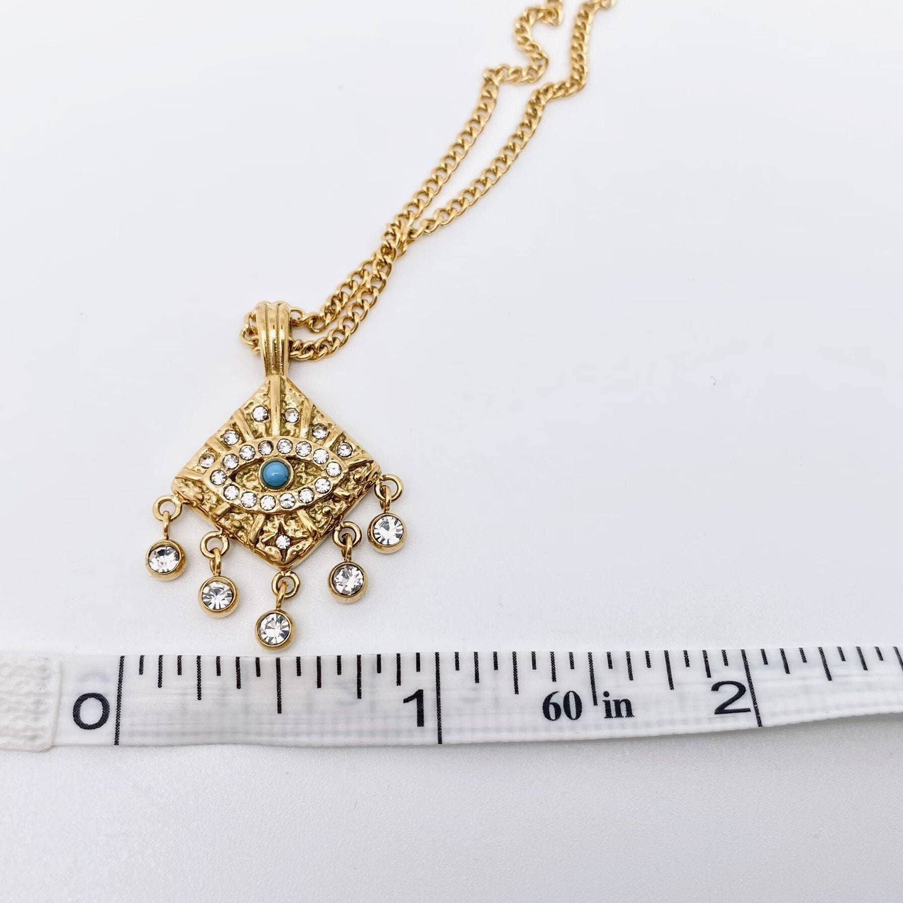 Mio Queena - Wholesale Pendant/Charm Necklace - Evil Eye 18K Gold-Plated Stainless Steel Charm Necklace -FGS3