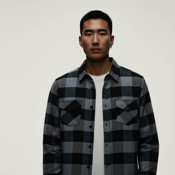 Camisa de franela de manga larga con cuadros de búfalo para venta al por mayor de Hawk's Bay