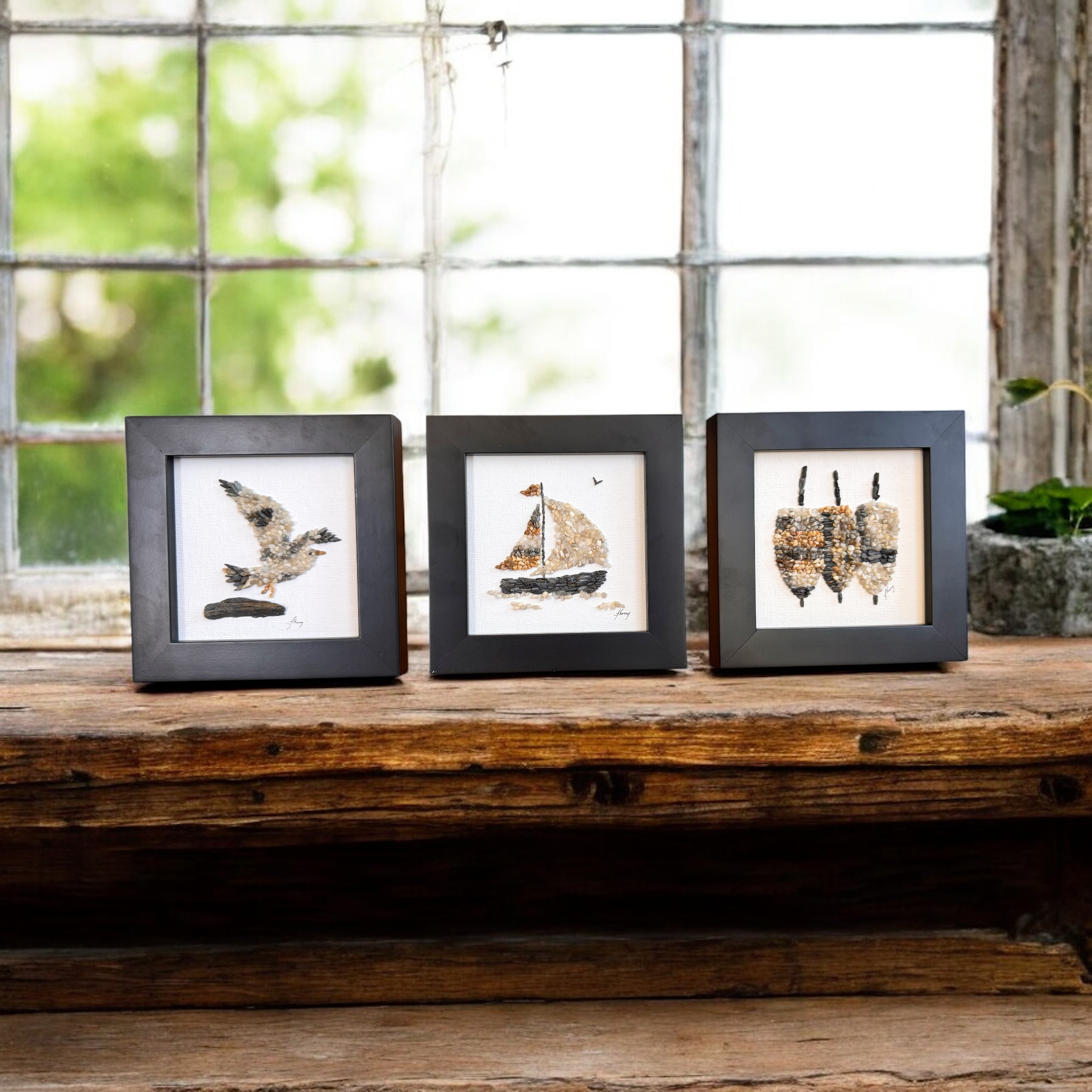 Coastal art co. - Wholesale Sculpture -  Whale Tail Mini Mosaic Pebble Art (4x4 Original) 2