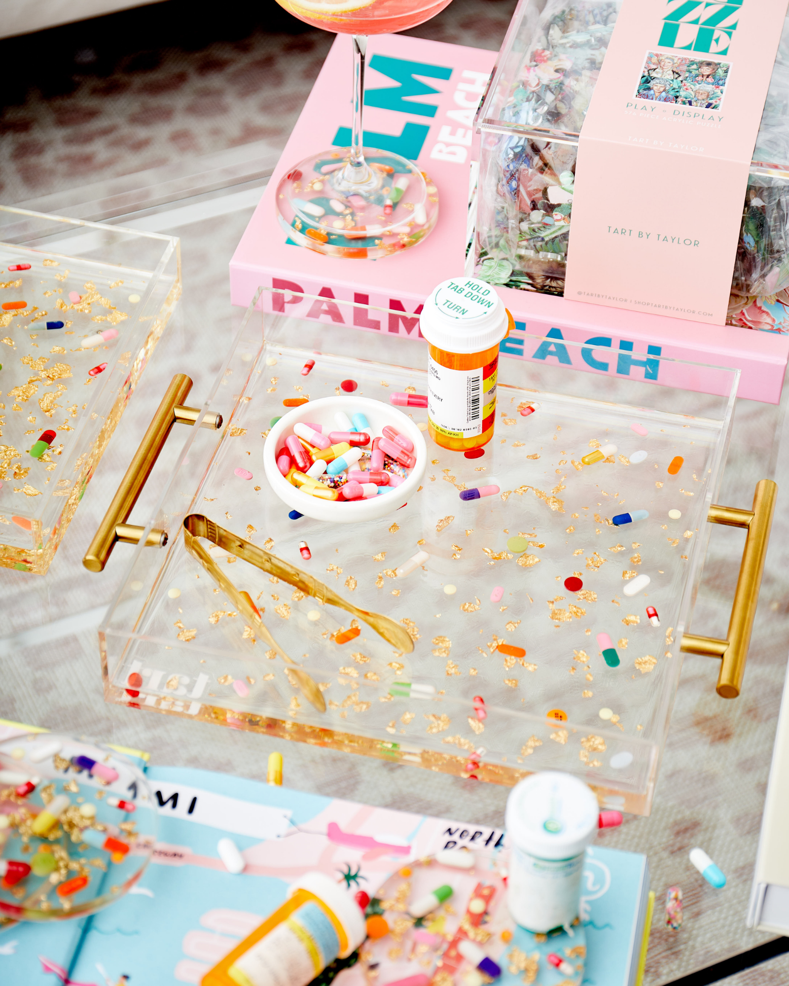 Tart By Taylor - Wholesale Decorative Tray - Pill + Gold Acrylic Tray With Gold Handles1