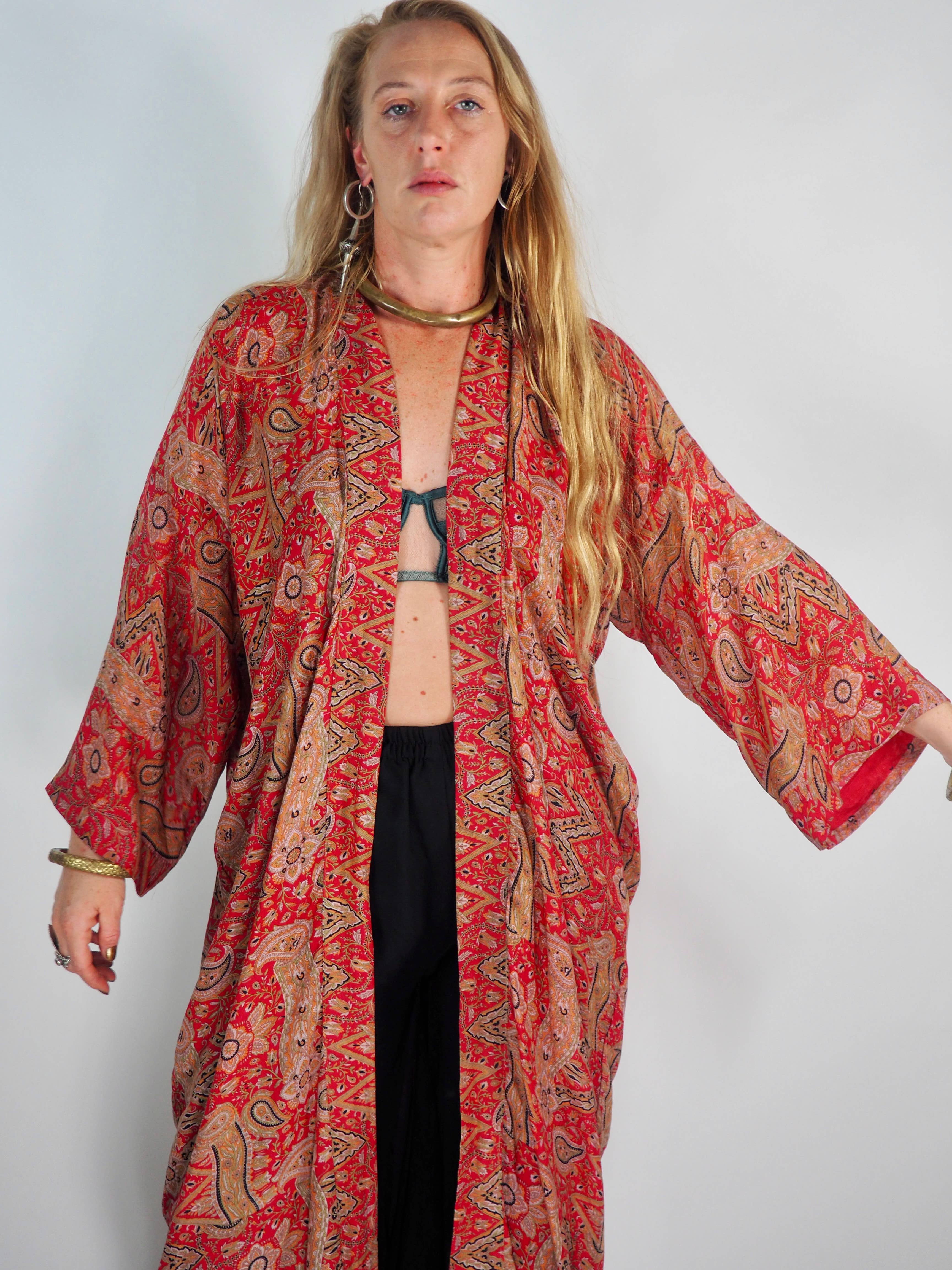 Vagabond Ibiza - Wholesale Kimono - Women's - The Kardash Kimono Mid-Length – Upcycled Vintage Sari Kimono32