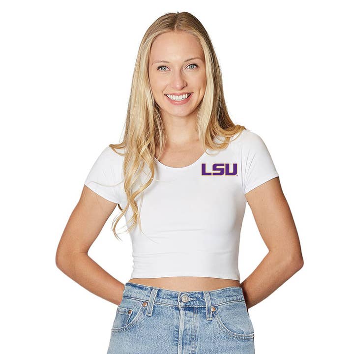 LSU White Babydoll Tee for wholesale by Lojo Collegiate Apparel