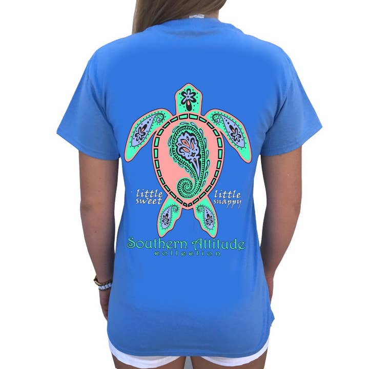 Southern Attitude - Wholesale Screen Printed T-Shirt - Women's - S-228 Paisley Turtle - Carolina Blue