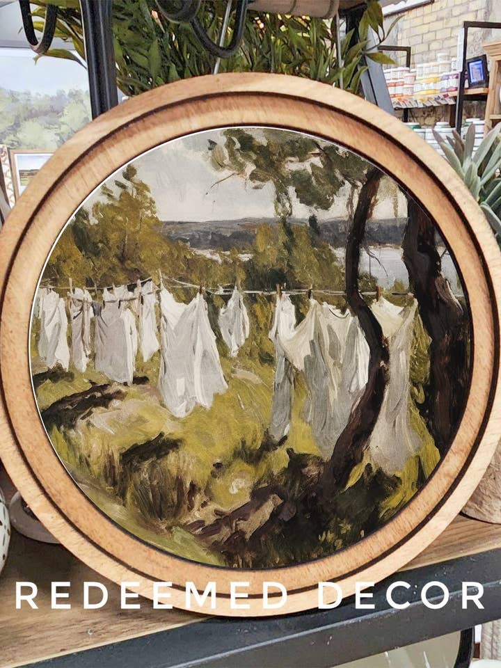 8" Round Laundry Line Art for wholesale by Redeemed Decor