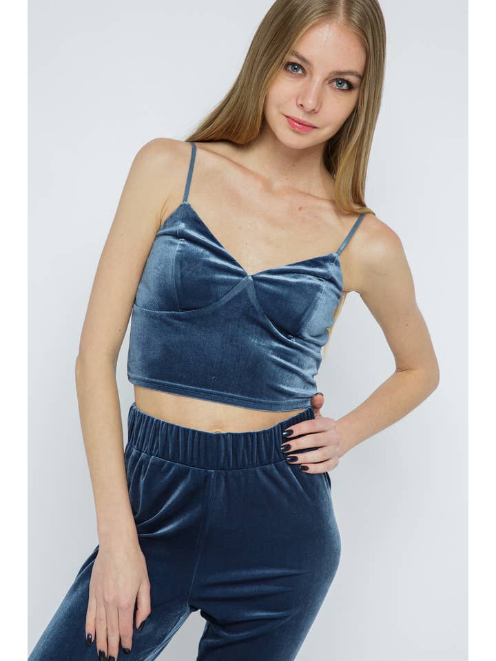 AZURE BLUE 51272SET - SOFT STRETCH VELVET TANK LEGGINGS SET for wholesale on Faire5