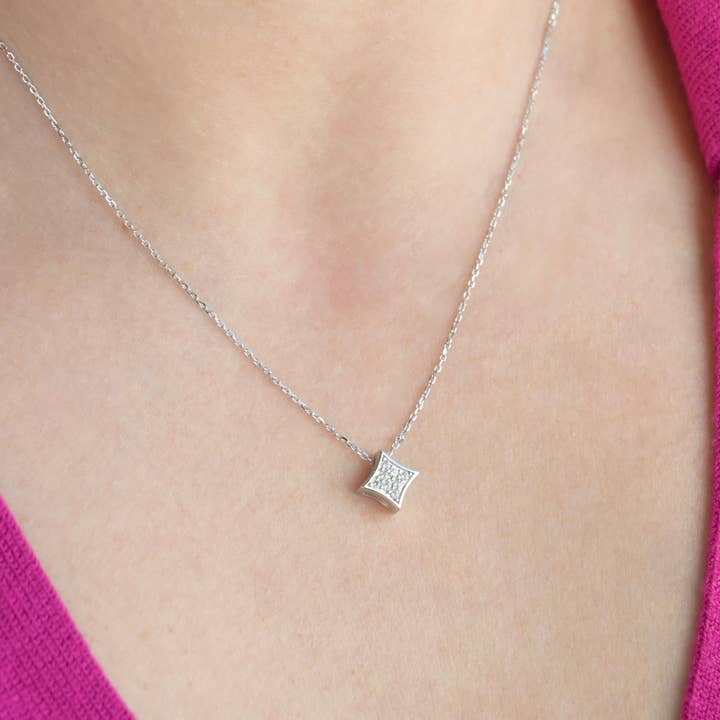 Sterling Silver Rhombus Necklace - Silver Diamond Pendant for wholesale by Blueyejewelry