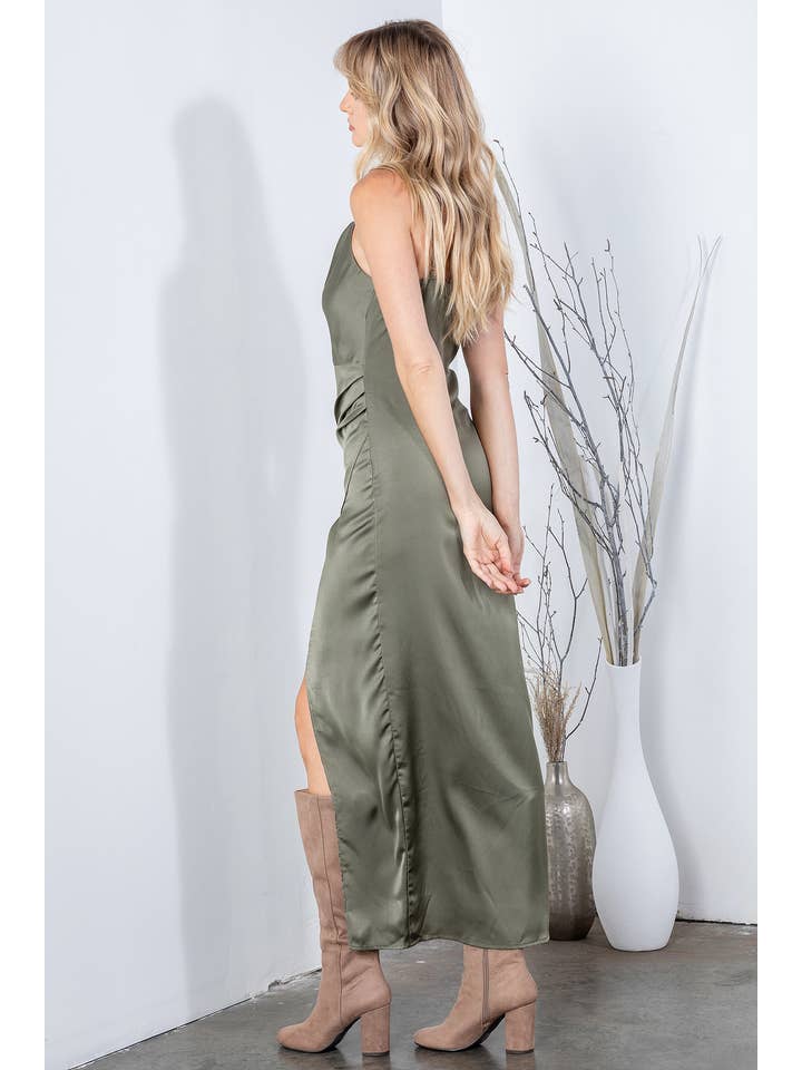 Gypsie Jane - Wholesale Dress - Women's - Silk Satin solid maxi dress with slit