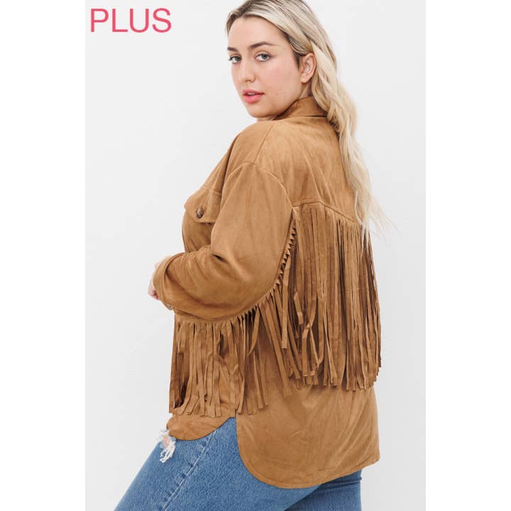 PLUS SUEDE BUTTON DOWN TOP WITH FRINGE for wholesale by Sweet Generis