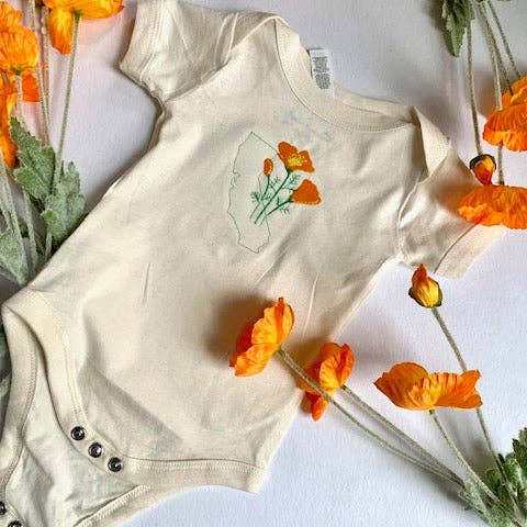 California Poppy Cotton Baby Onesie - Ivory for wholesale by Animal Instincts