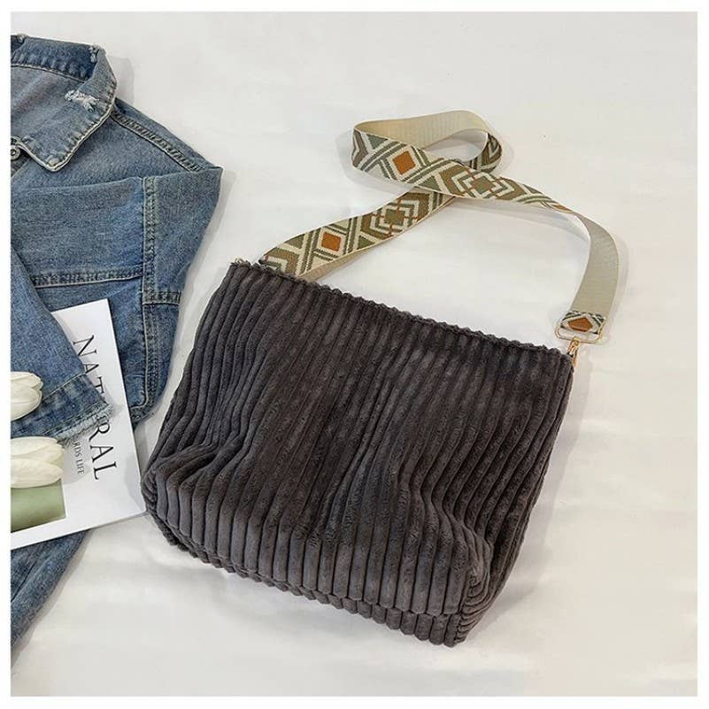 JOSSLYN by wall to wall - Wholesale Tote Bag - Women's - Corduroy AZTEC Guitar Shoulder Strap Tote Bag | 40P5841