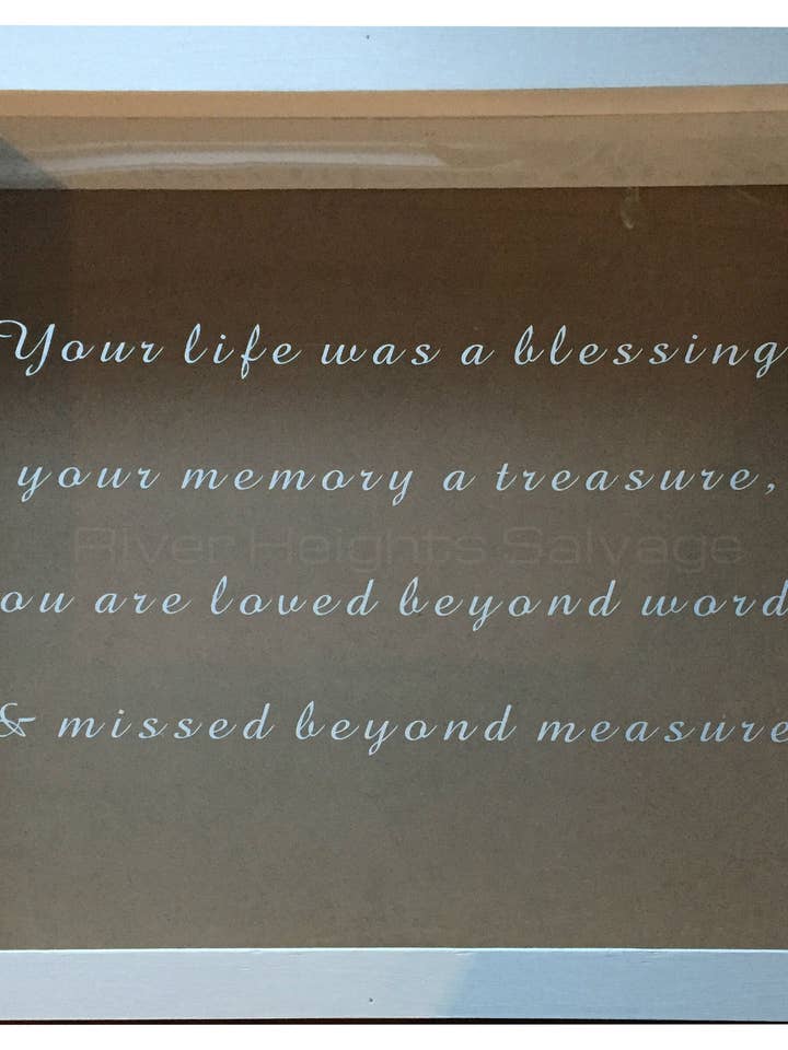 Memorial Remembrance Shadow Box 21.5 X 21.5 Rustic White Window Box Display Box In Memoriam Picture Frame for wholesale by River Heights Salvage