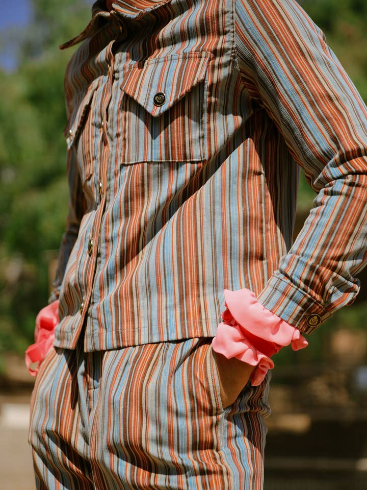 House of Aama – Großhandel Hose – Damen – Ogun Cord-Militärhose - Blaue Streifen1