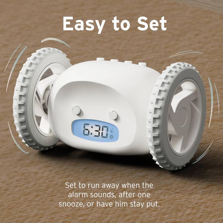 Clocky - Wholesale Alarm Clock - Loud Alarm Clock on Wheels for Heavy Sleepers (White)4